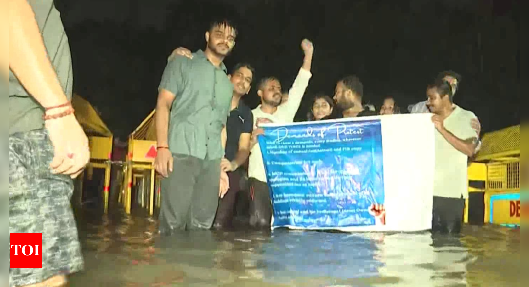 Video: 4 days after coaching centre deaths, students protest in same area on waterlogged roads | India News