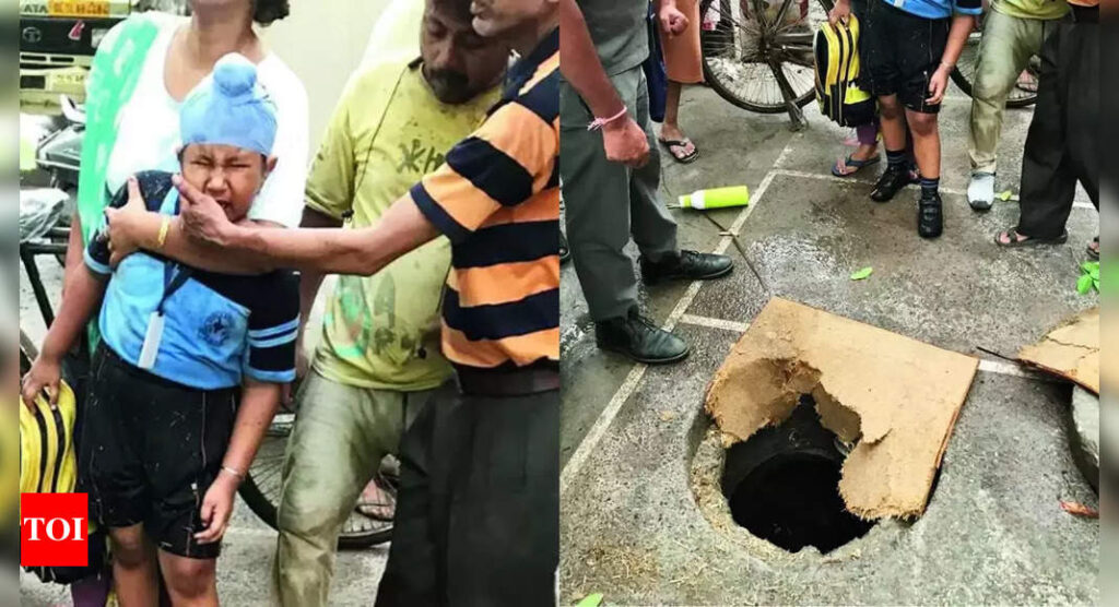 Manhole: Seven-year-old boy falls into manhole covered with cardboard | Delhi News