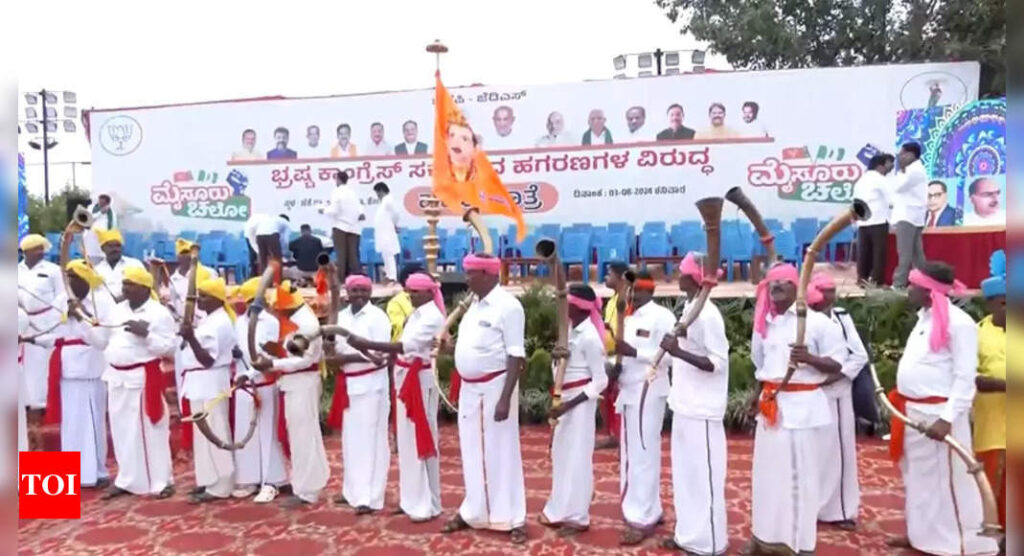 Bengaluru to Mysuru on foot: BJP-JDS kicks off 10-day padayatra to protest against MUDA, Valmiki Corp 'scams' | Bengaluru News